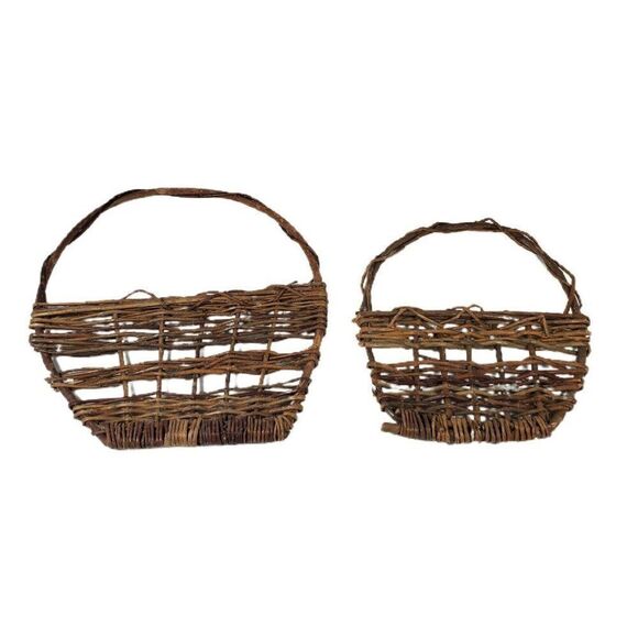 Woven Grapevine Wall Hanging Basket Wicker Vine Handle Rustic Set Lot 2 9" 10" - Picture 1 of 3
